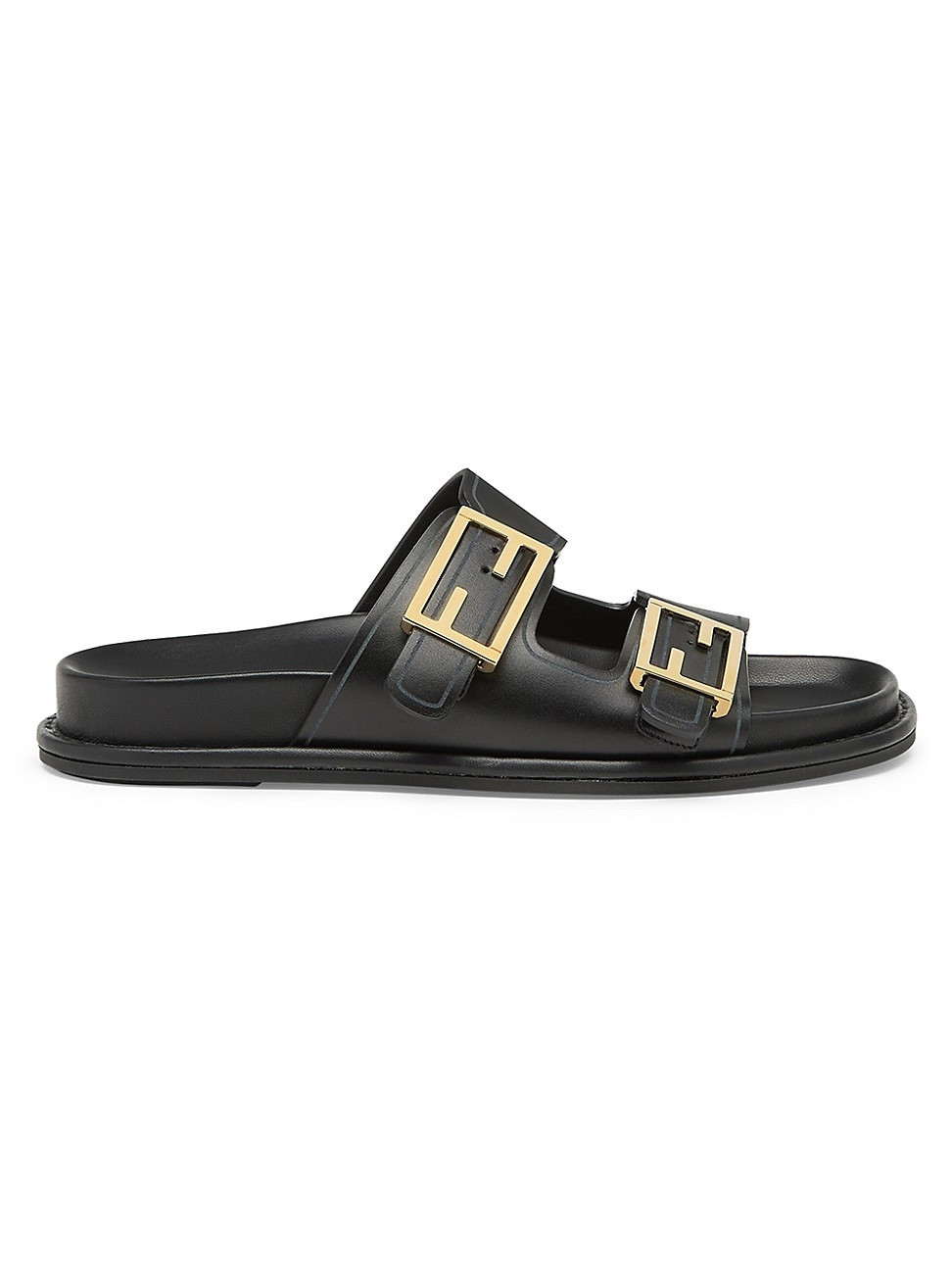 Women's Fendi Feel Buckle Leather Slides - Black - Size 6 Sandals | Saks Fifth Avenue
