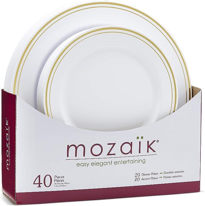 Mozaik Premium Plastic Gold Banded Plate Set, 40 Pieces | Amazon (US)