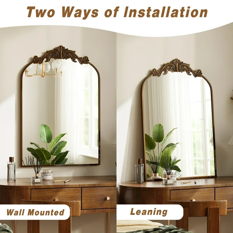 BEAUTYPEAK 38"x 24" Wall Decor Mirror Arched Metal Vintage Bathroom Mirror,Bronze | Walmart (US)