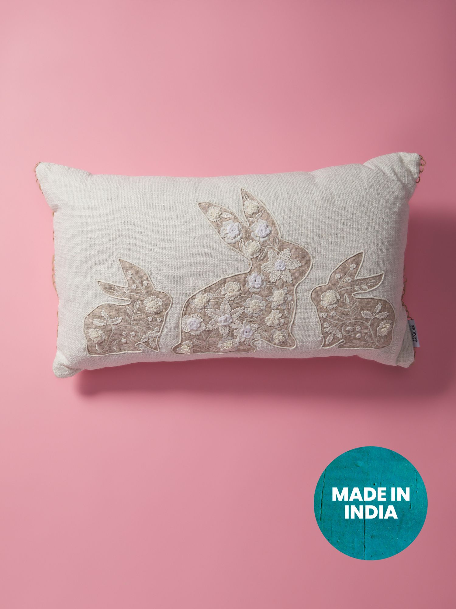 Made In India 14x24 Floral Bunny Embroidered Pillow | Pillows & Throws | HomeGoods | HomeGoods
