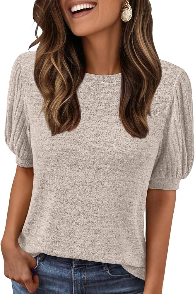 LILLUSORY Womens 2025 Summer Sweater Top Short Sleeve Blouses Dressy Casual Shirts Business Tops ... | Amazon (US)