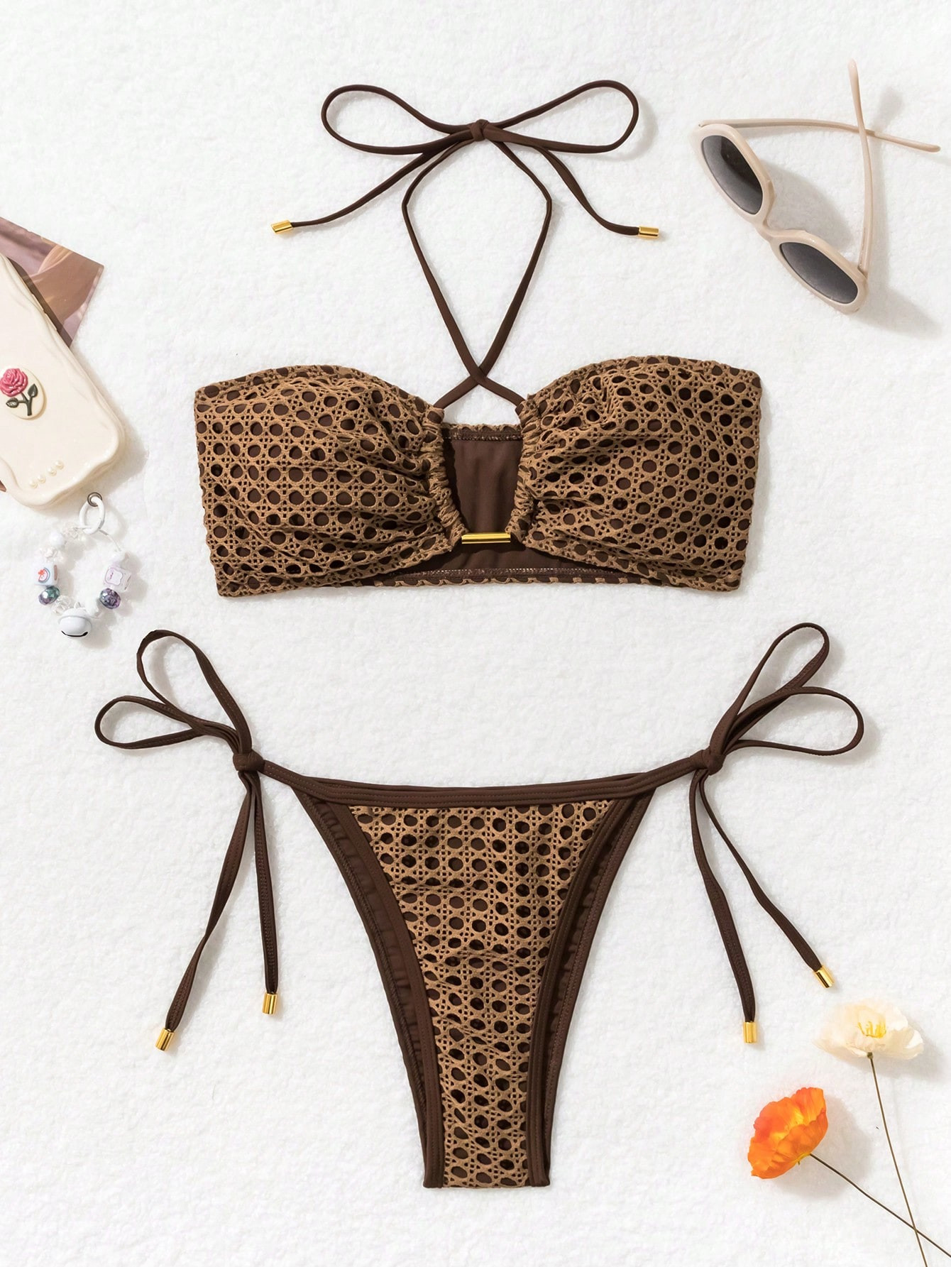 SHEIN Swim Summer Beach Women's Hollow Texture Swimsuit Two-Piece Set | SHEIN