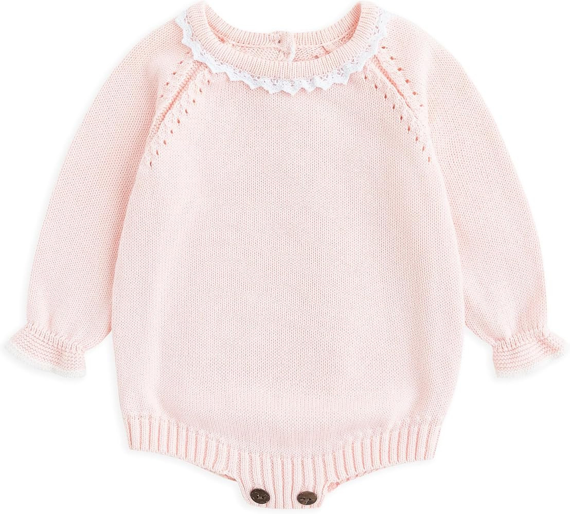 Simplee kids Baby Girls Kint Romper Fall Long Sleeve Rompers Newborn Baby Solid Overall Jumpsuit ... | Amazon (US)