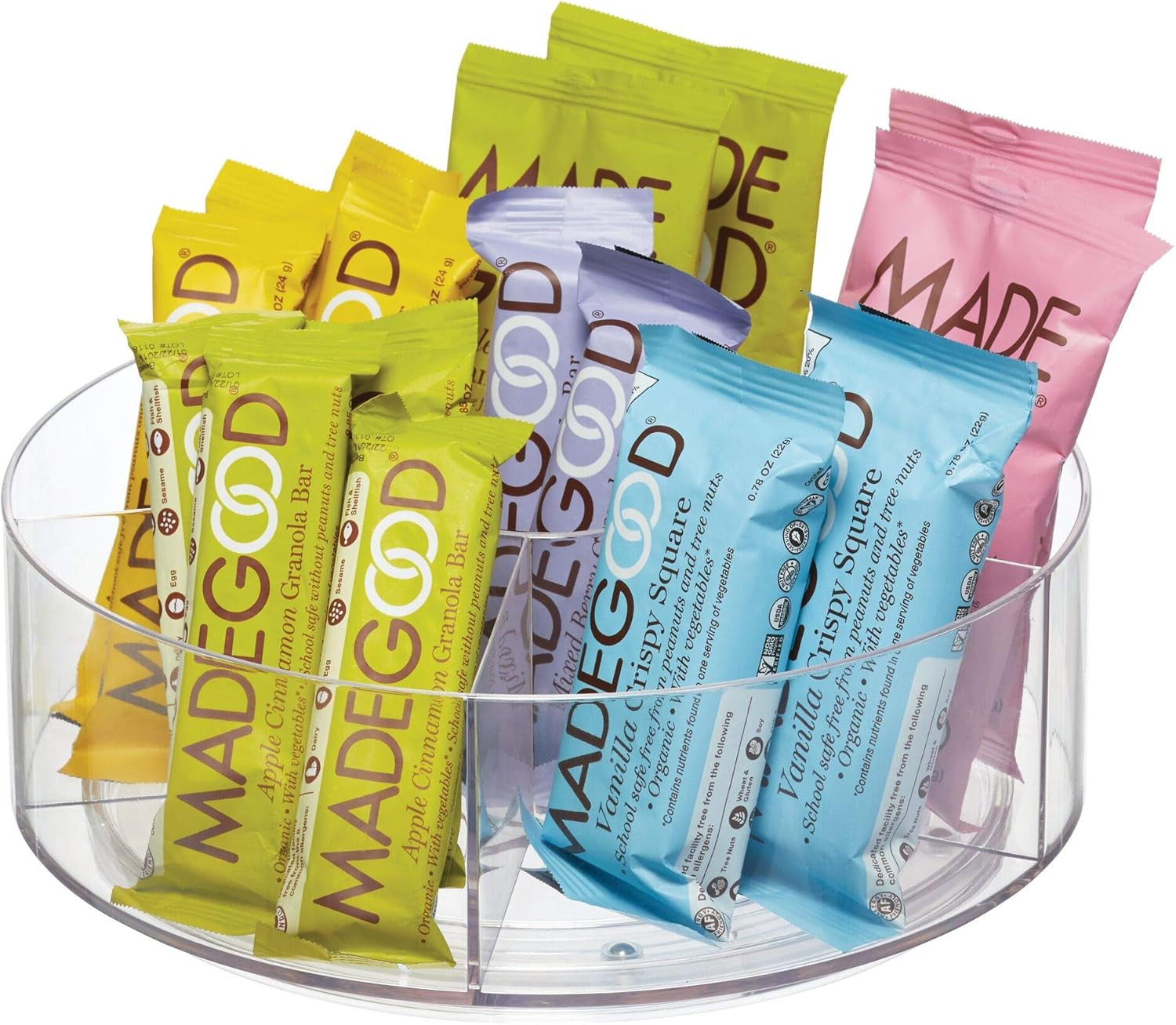 iDesign Cabinet Binz Divided Rotating Turntable Tea Packet Organizer, 9" x 9" x 3.01", Clear | Amazon (US)