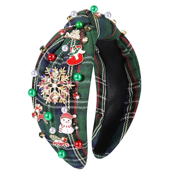 MOLOCH Christmas Headband for Women Christmas Tree Bow Snowflake Knotted Headband Jeweled Crystal... | Amazon (US)