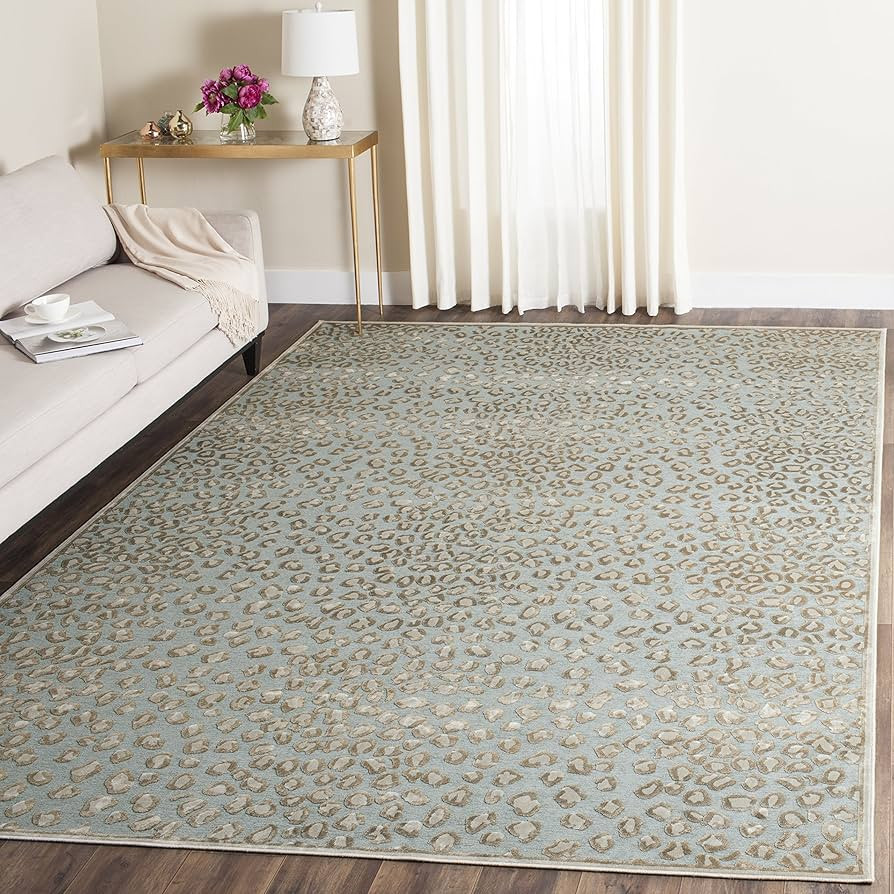 SAFAVIEH Paradise Collection Area Rug - 8' x 10', Stone & Aqua, Animal Print Viscose Design, Idea... | Amazon (US)