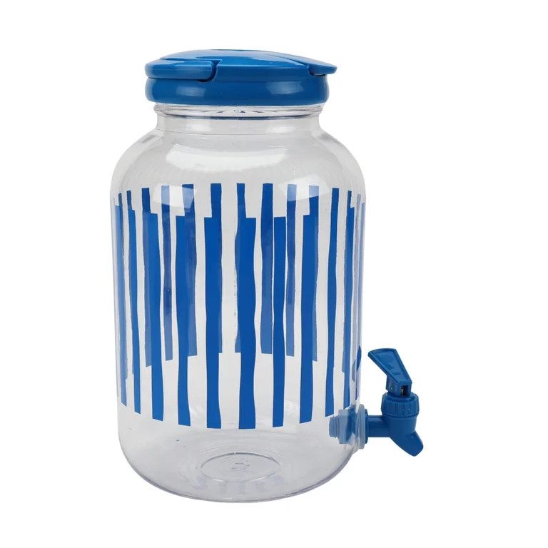 Mainstays 1.2-Gallon Acrylic Stripe Beverage Dispenser, Blue | Walmart (US)