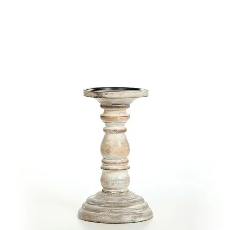 Hosley's 8 inch High, Distressed White Wash Wood Pillar Candle Holder Decor | Walmart (US)