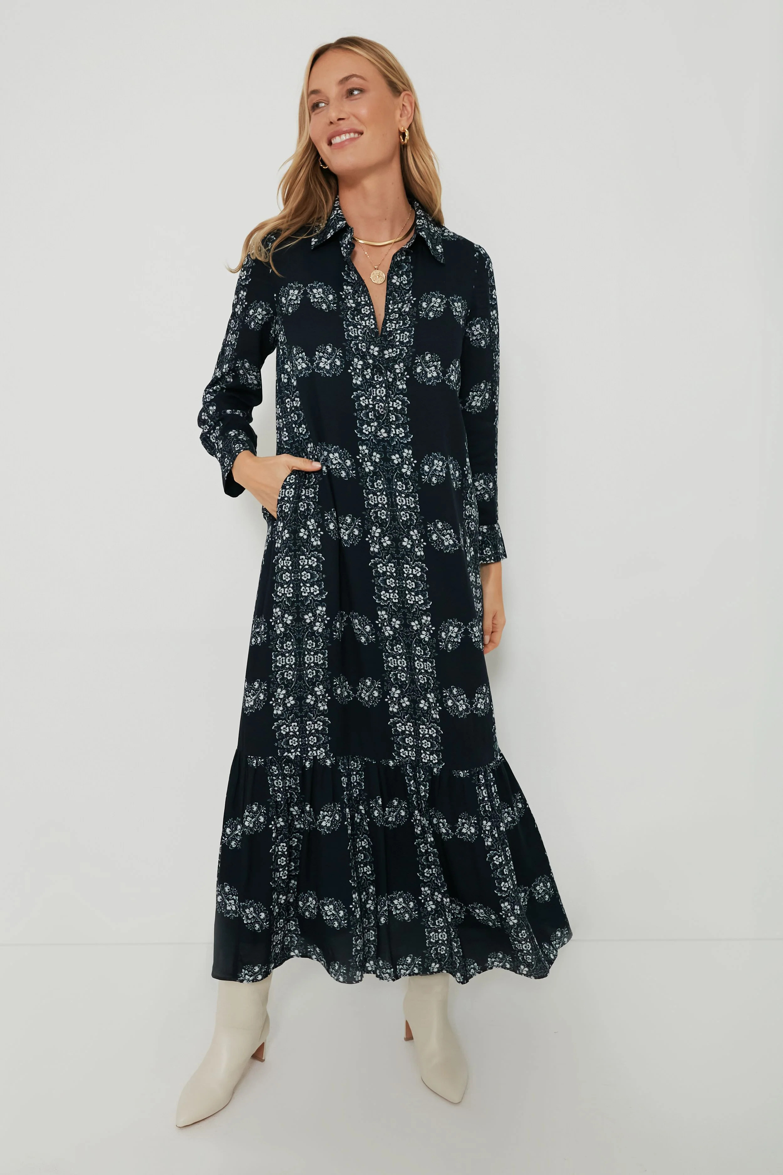 Navy Floral Miller Maxi Shirt Dress | Tuckernuck (US)