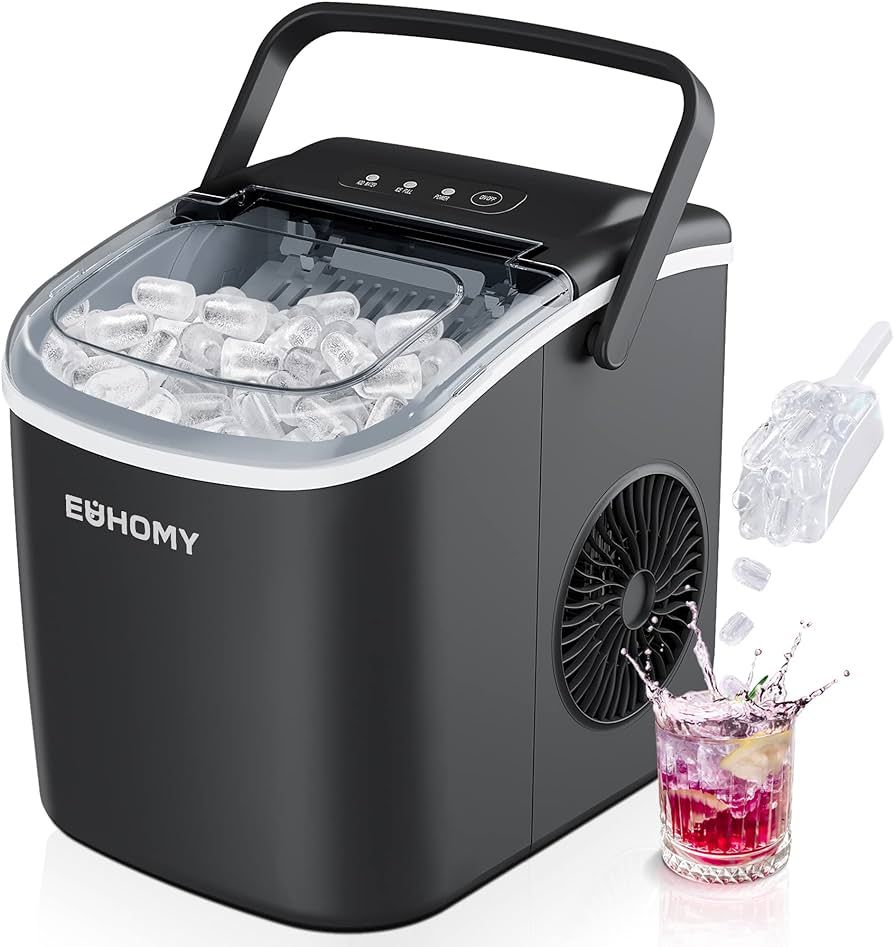 EUHOMY Countertop Ice Maker Machine with Handle, 26lbs in 24Hrs, 9 Ice Cubes Ready in 6 Mins, Aut... | Amazon (US)