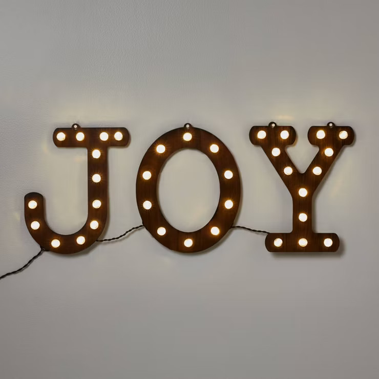Hanging Lit 'JOY' Sign Brushed Bronze with Warm White Lights - Wondershop™ | Target