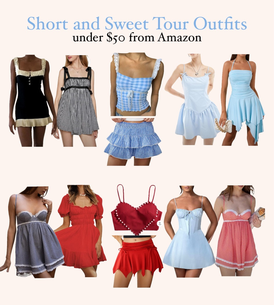 SHORT N SWEET TOUR OUTFITS FROM AMAZON

going out, party outfit, sequin outfit, black and white lace dress, white dress, black dress, pink dress, blue dress,

#LTKFindsUnder50
