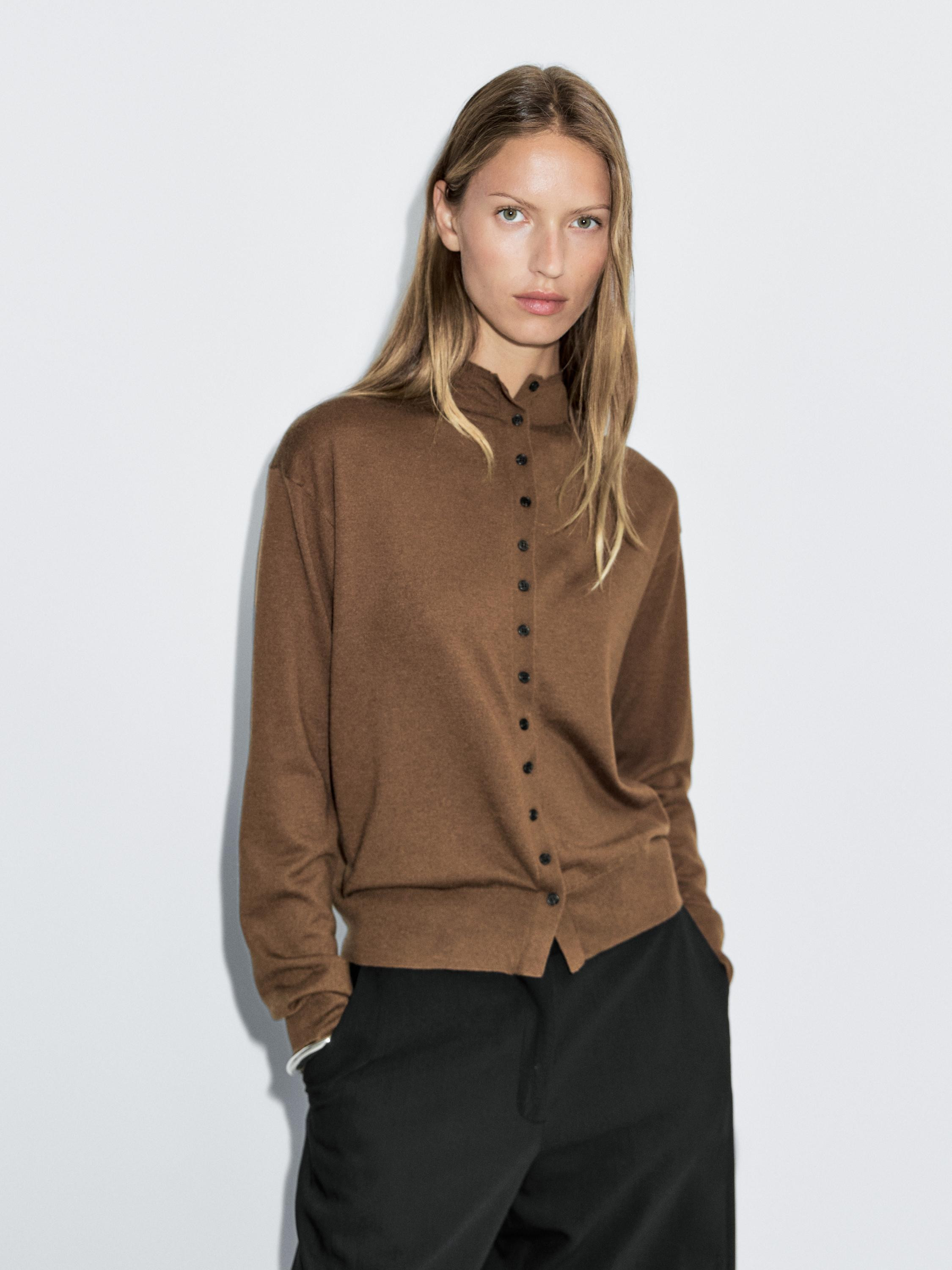 Knit cardigan with mock turtleneck | Massimo Dutti UK