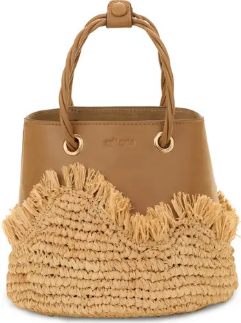 Jojo Leather & Raffia Top Handle Bag | Nordstrom