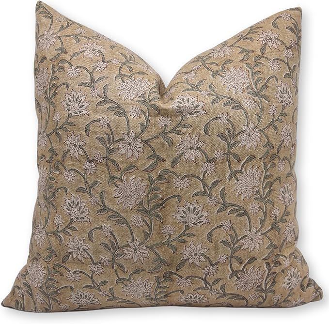 Fabritual Block Print Thick Linen 14x20 Throw Pillow Covers, Decorative Handmade Vintage Pillow C... | Amazon (US)