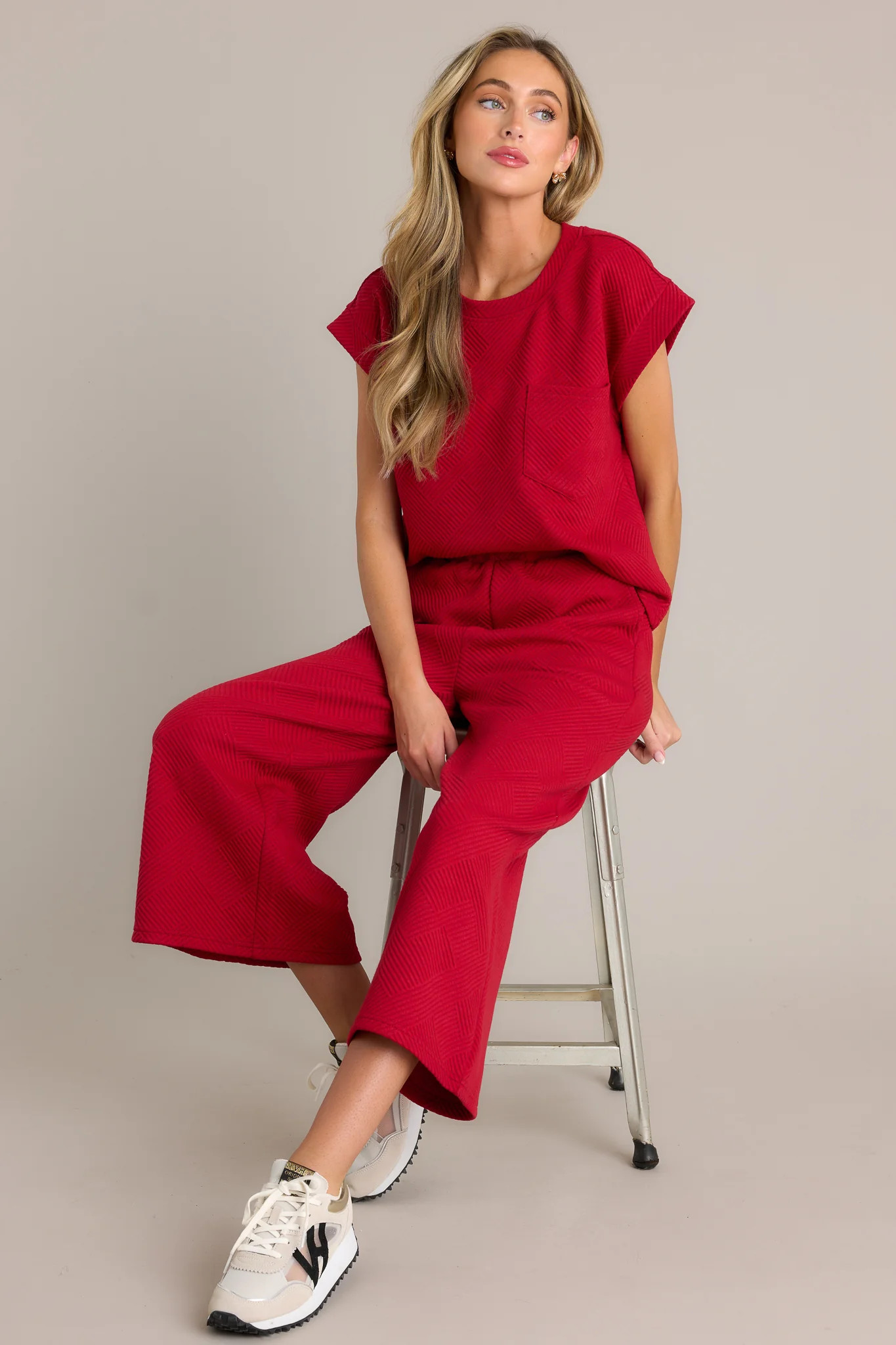 Tell Me Scarlet Red Cropped Textured Pants | Red Dress