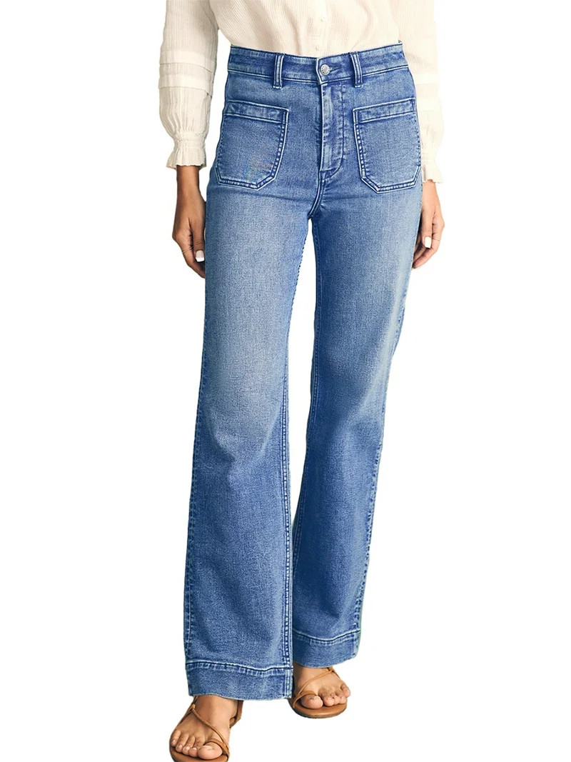 DOKOTOO Women's Wide Leg Jeans High Waisted Stretchy Straight Leg Denim Pants with Pockets Loose ... | Walmart (US)