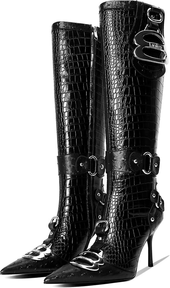 Knee High Crocodile Boots for Women Pointed Toe Slim Calf Sexy Stiletto High Heel Long Tall Boots... | Amazon (US)