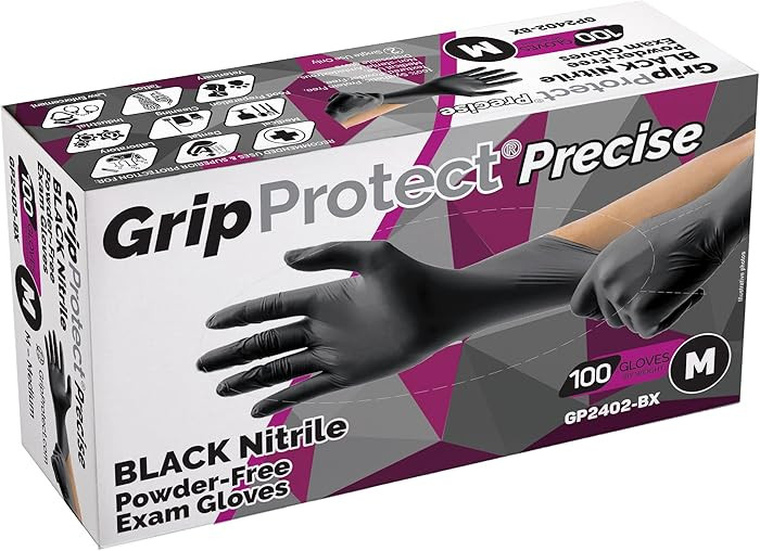 GripProtect® Precise Black Nitrile Gloves, Exam, 4 Mil, Food, Home, Cleaning, Medical/Dental, Ta... | Amazon (US)