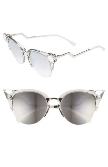 Women's Fendi Crystal 52Mm Tipped Cat Eye Sunglasses - Crystal/ Palladium | Nordstrom