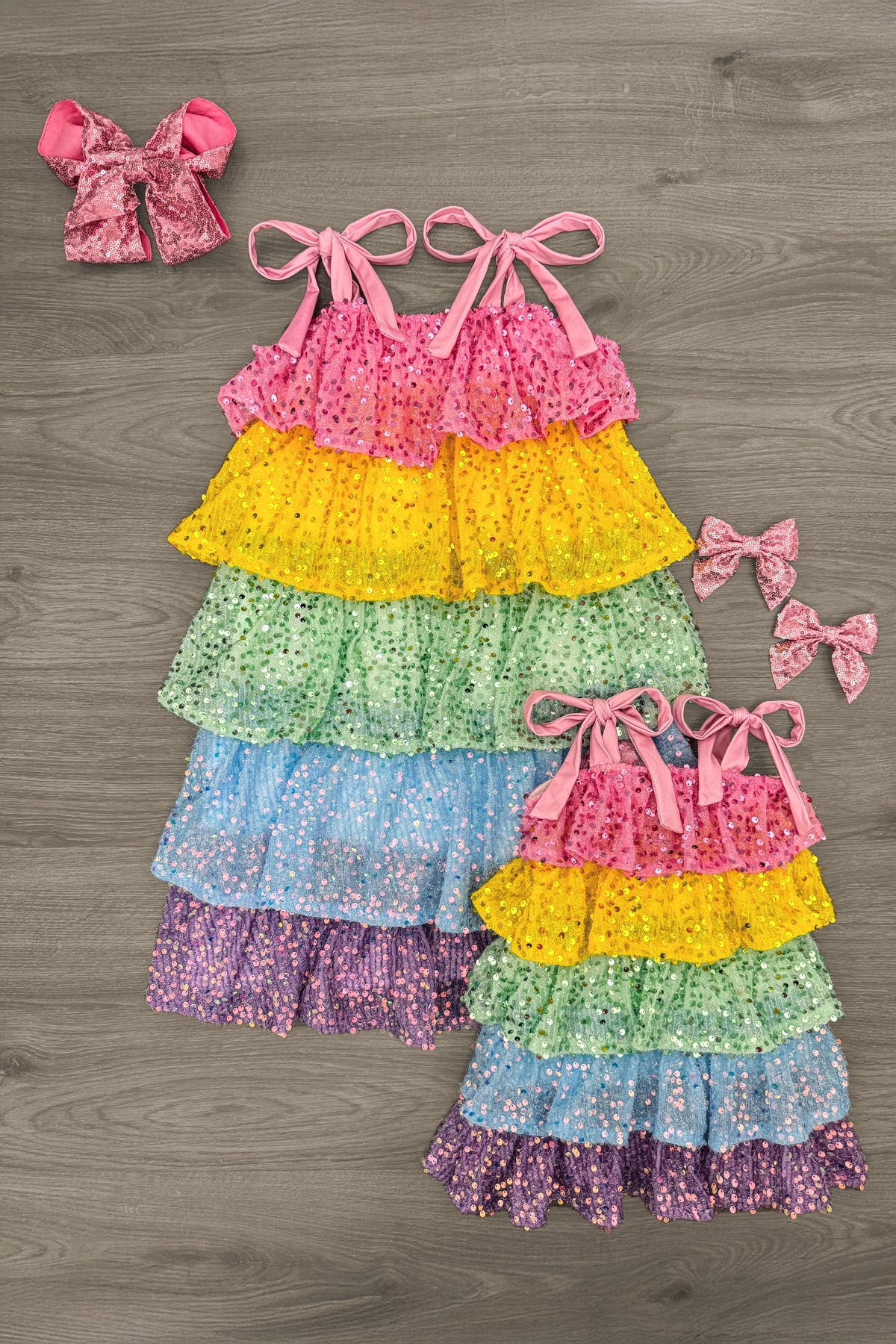 Mom & Me - Rainbow Sequin Ruffle Dress | Sparkle In Pink