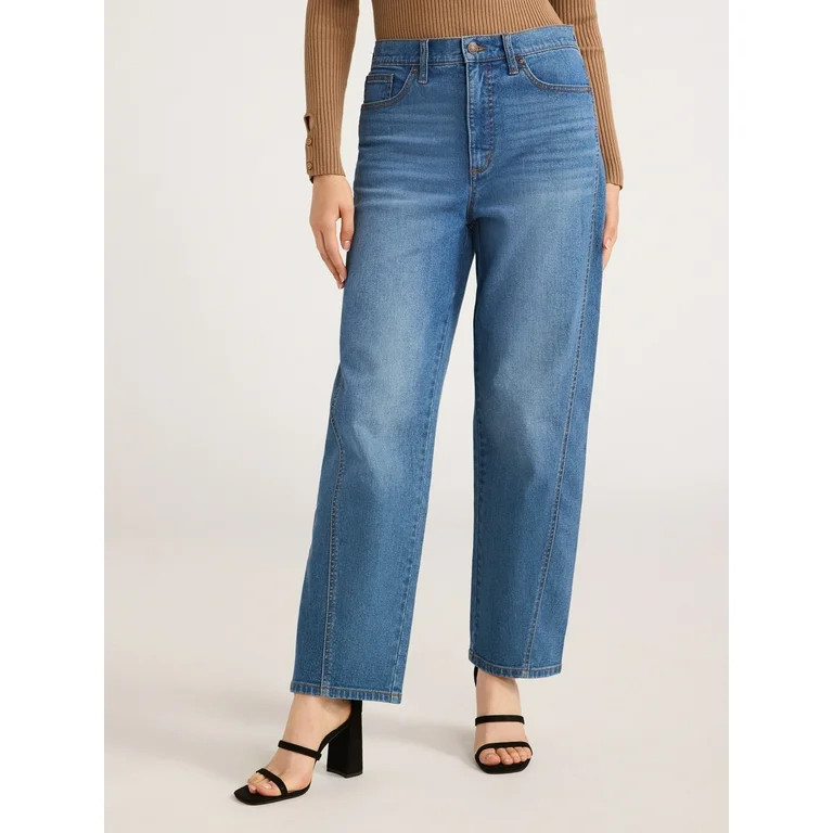 Scoop Women's Mid Rise Barrel Leg Jeans, Sizes 0-20 | Walmart (US)