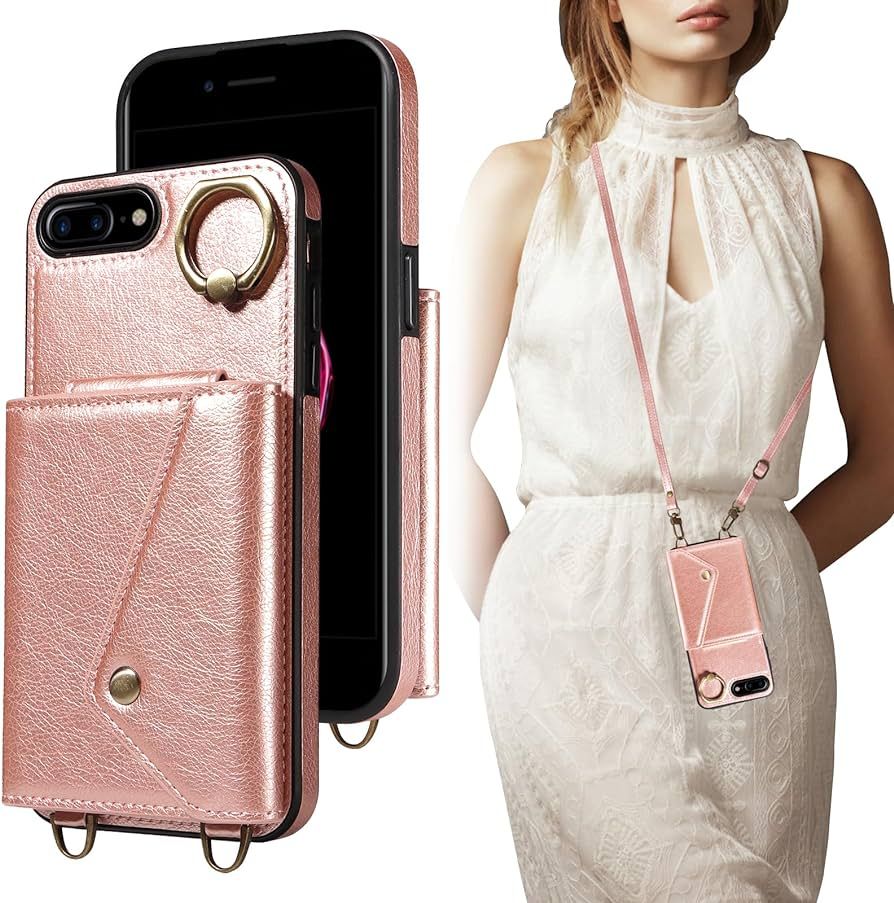 YIRRANZD Crossbody Wallet Case for iPhone 8 Plus/iPhone 7 Plus with Card Holder, Leather Case wit... | Amazon (US)