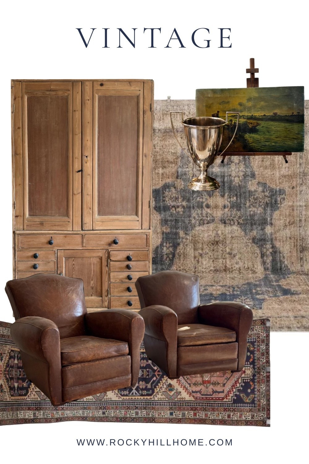 Some recent vintage finds I’ve been drooling over. 

leather mustache chairs, english pine cabinet, vintage rugs, antique painting, silver trophy cup

#LTKHome