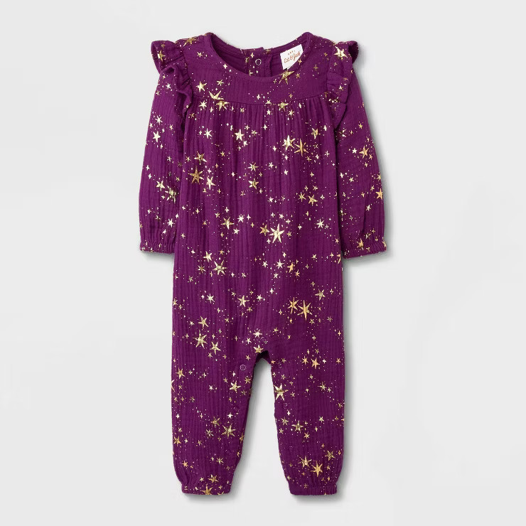 Baby Girls' Star Gauze Romper - Cat & Jack™ Purple | Target