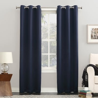 Sun Zero  84-in Navy Polyester Blackout Interlined Grommet Single Curtain Panel | Lowe's