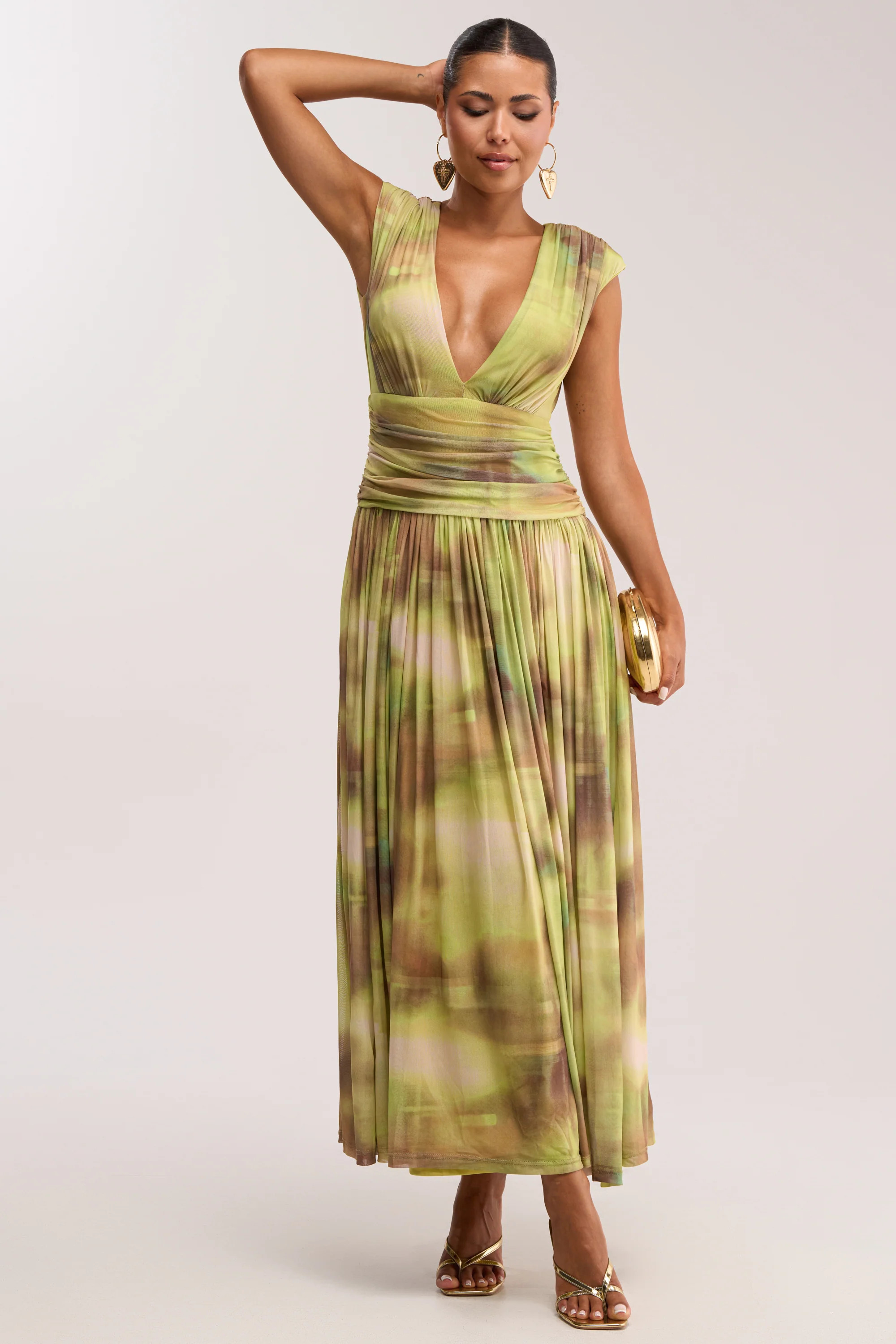 TEA TIME ABSTRACT MAXI DRESS IN GREEN | AKIRA