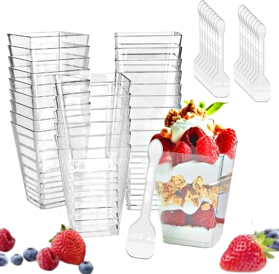 KETWOD 50 dessert cups+50 spoons, 5-ounce transparent square dessert cups (50 dessert cups+50 spo... | Amazon (US)