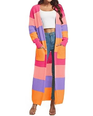 Nimsruc Long Cardigan Sweaters for Women Patchwork Open Front Knit Sweater | Amazon (US)
