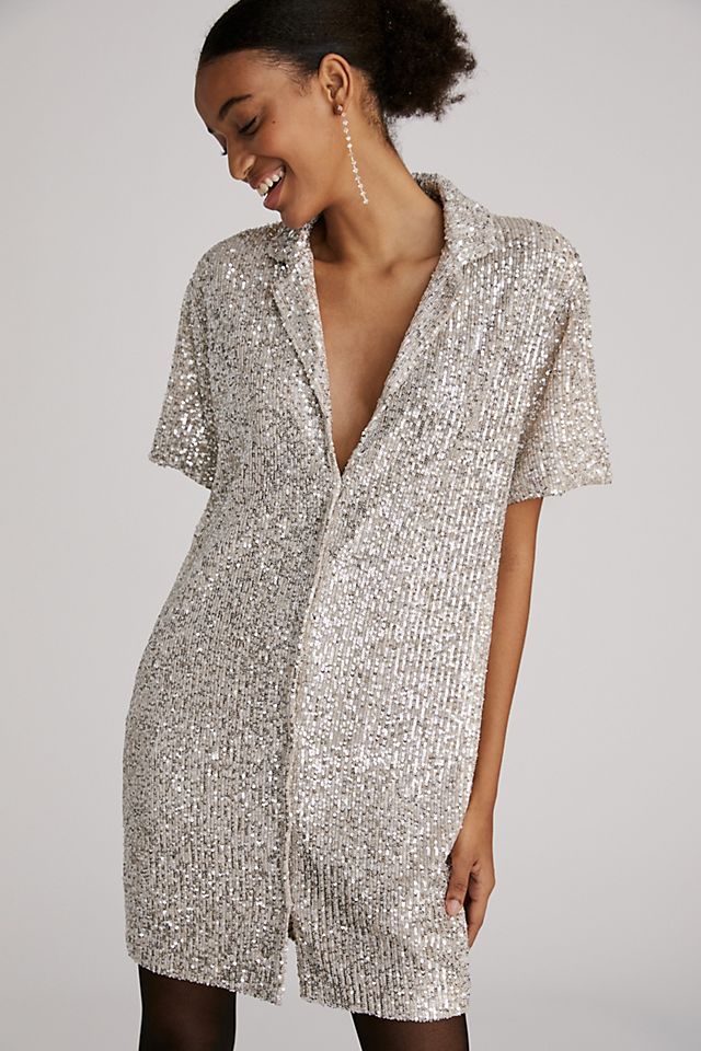 Sequined Mini Shirtdress | Anthropologie (US)