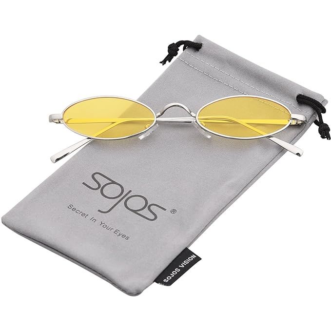 SOJOS Vintage Slender Oval Sunglasses Small Metal Frame Candy Colors SJ1084 with Silver Frame/Yel... | Amazon (US)