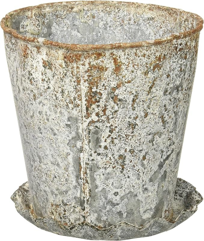Creative Co-Op Distressed Metal Pot with Pleated Saucer (Set of 2 Pieces) | Amazon (US)