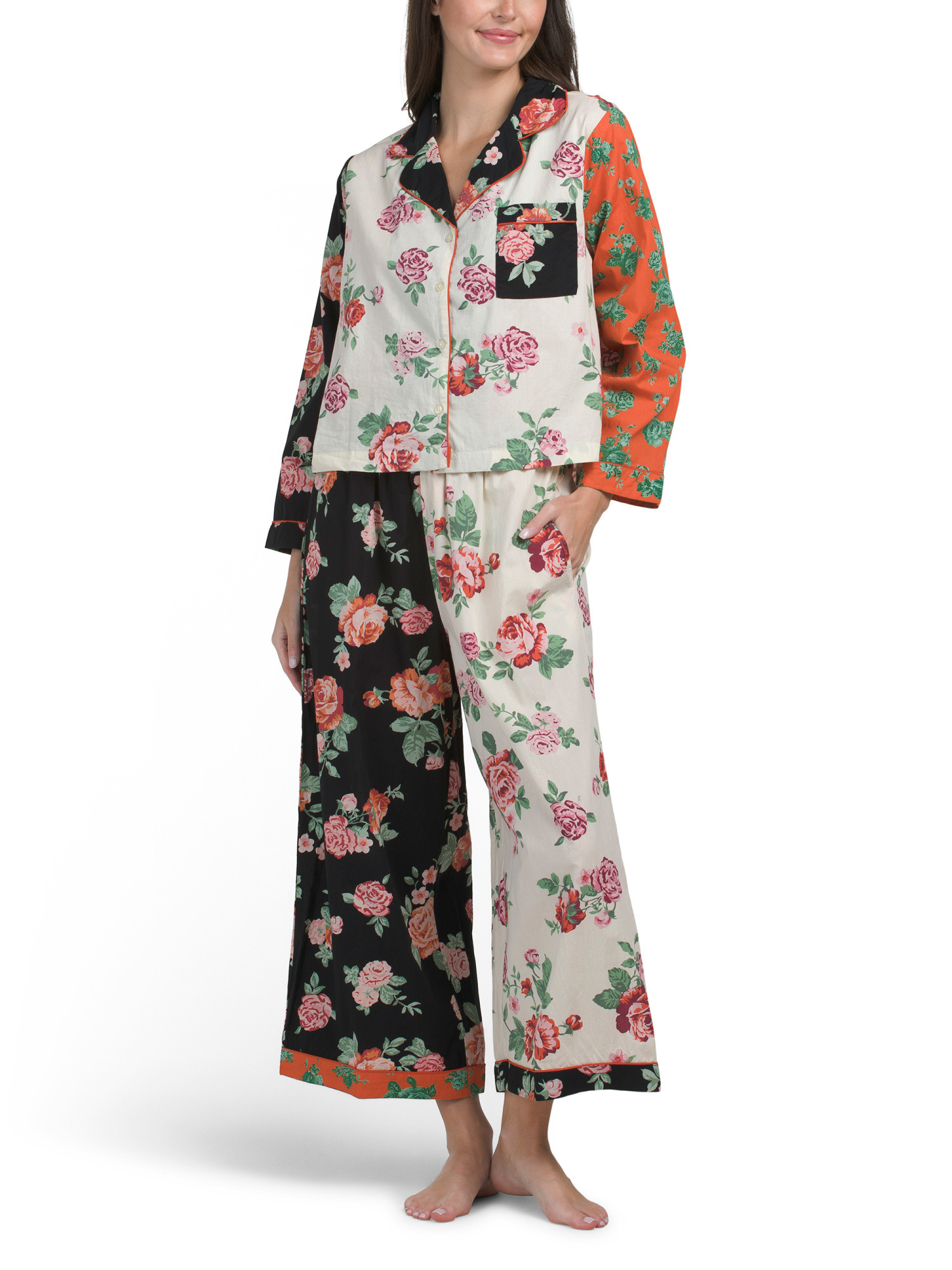 2pc Cotton Mixed Print Long Sleeve Notch Collar Pajama Set | TJ Maxx