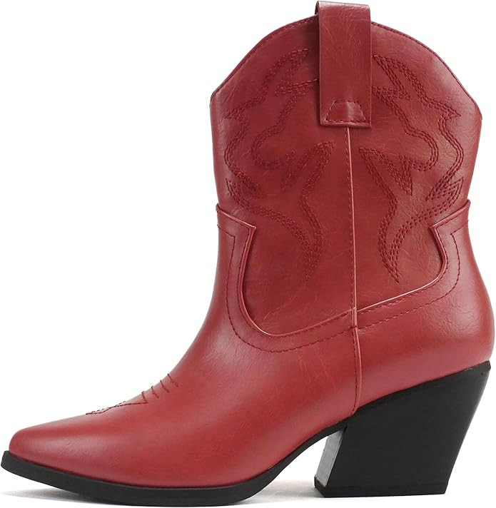 Soda “BLAZING” ~ Women Western Stitched Pointe Toe Low Heel High Top Ankle Shaft Boot Bootie | Amazon (US)