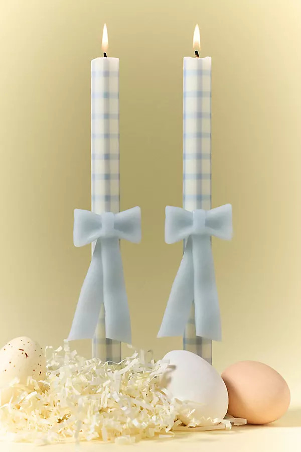 Gingham Bow Taper Candles, Set of 2 | Anthropologie (US)