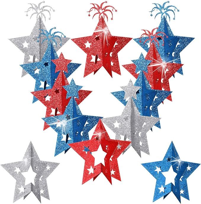 27 Pieces Patriotic Party 3D Centerpieces Five-pointed Star Glitter Table Centerpieces Patriotic ... | Amazon (US)