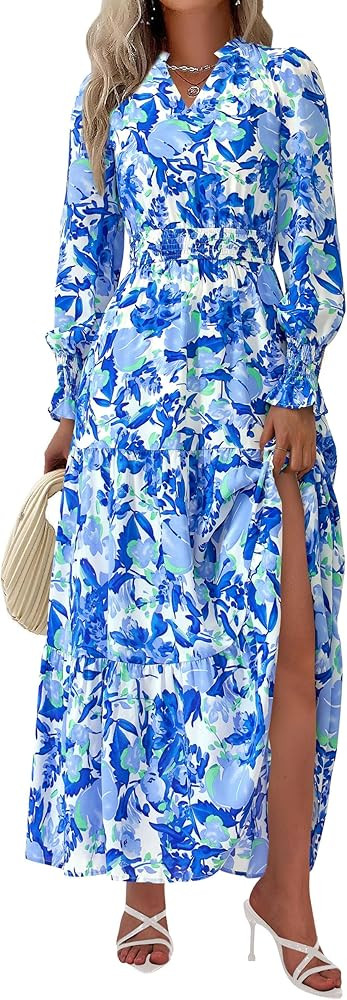 PRETTYGARDEN Women's Floral Maxi Dress 2025 Fall Long Sleeve V Neck Casual A Line Long Flowy Boho... | Amazon (US)