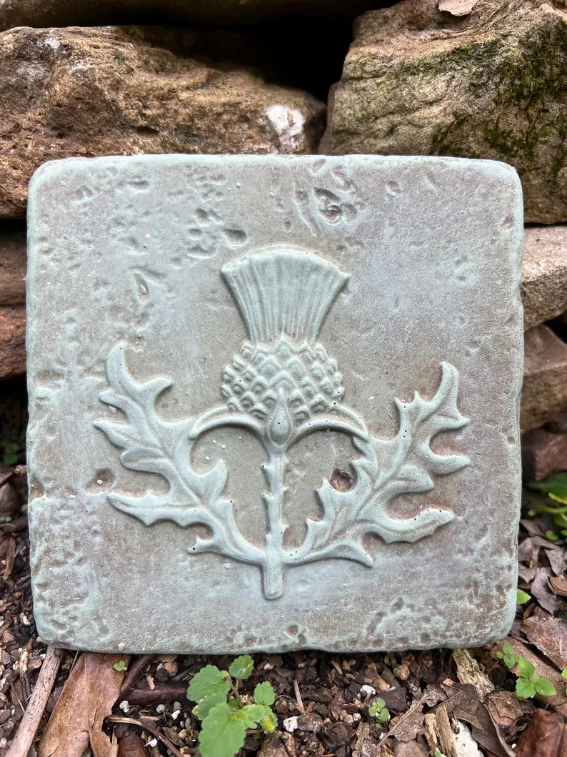 Celtic Thistle, Concrete, Cast Stone, Celtic Thistle, Wall Tile, Aged Moss Stain, Thistle Wall Pl... | Etsy (US)
