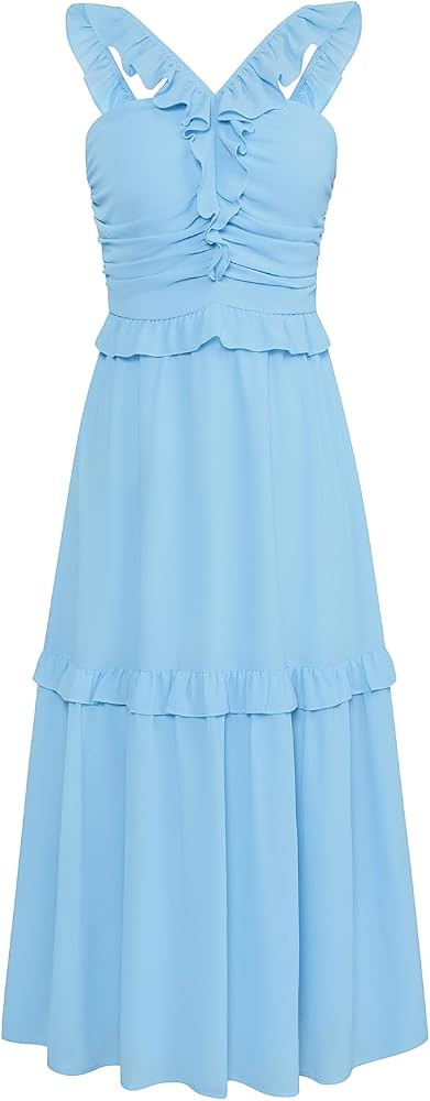 GRACE KARIN Women’s Summer Boho Floral Tiered Dress Strap A Line Swing Flowy Midi Dress Ruffle ... | Amazon (US)