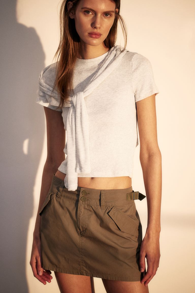 Fitted T-shirt - Light gray melange - Ladies | H&M US | H&M (US + CA)