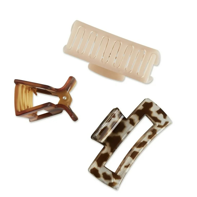 Scunci Open Cut Rectangular Claw Clips, Assorted Neutrals, 3 Ct - Walmart.com | Walmart (US)