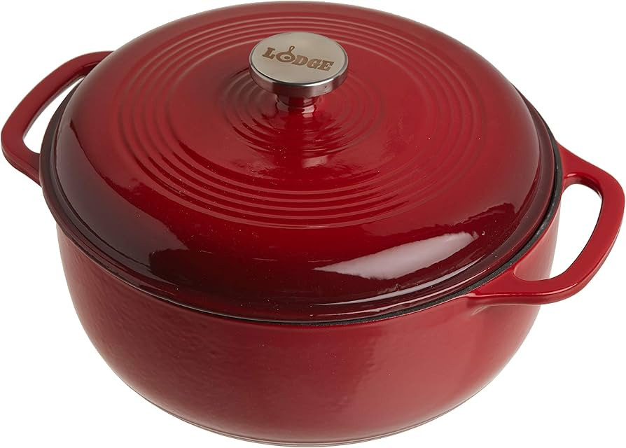 Lodge 6 Quart Enameled Cast Iron Dutch Oven with Lid – Dual Handles – Oven Safe up to 500° F... | Amazon (US)