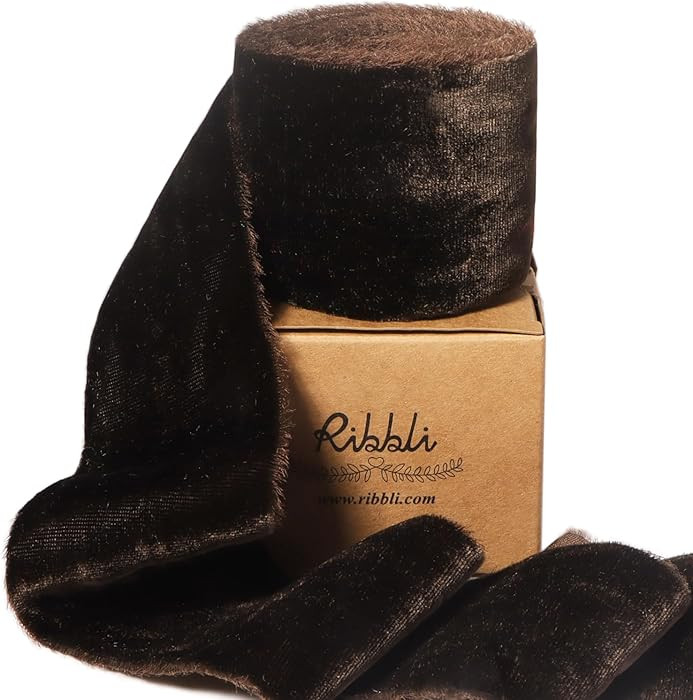 Ribbli Dark Brown Velvet Ribbon 2 Inch Handmade Frayed Vintage Christmas Ribbon for Gift Wrapping... | Amazon (US)