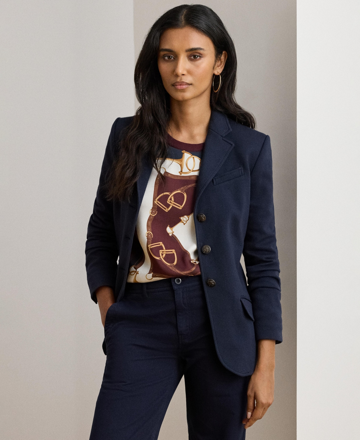 Lauren Ralph Lauren Women's Herringbone Notch Lapel Blazer - Lauren Navy | Macy's