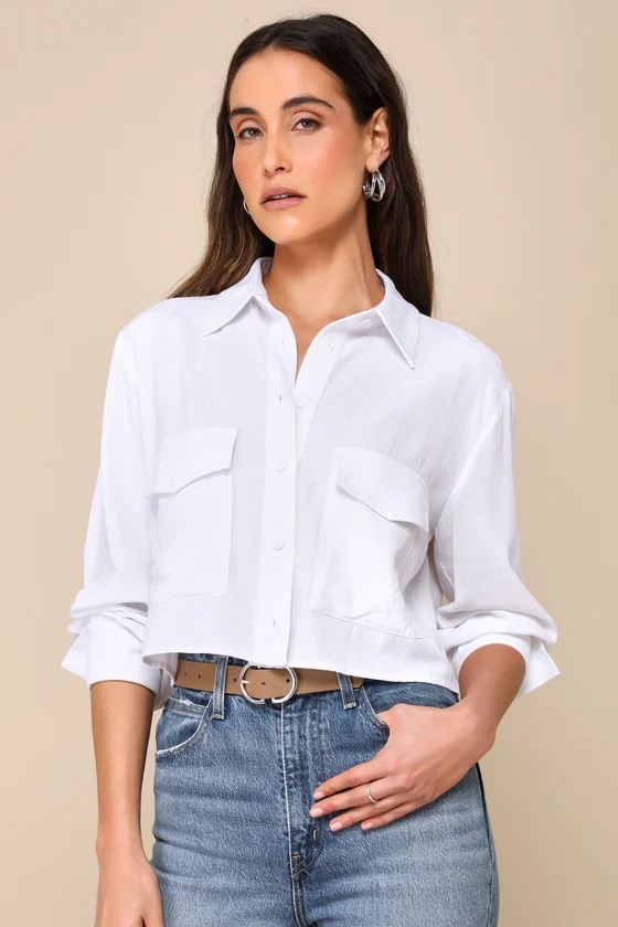 Truly Elevated Ivory Collared Cropped Button-Up Top | Lulus
