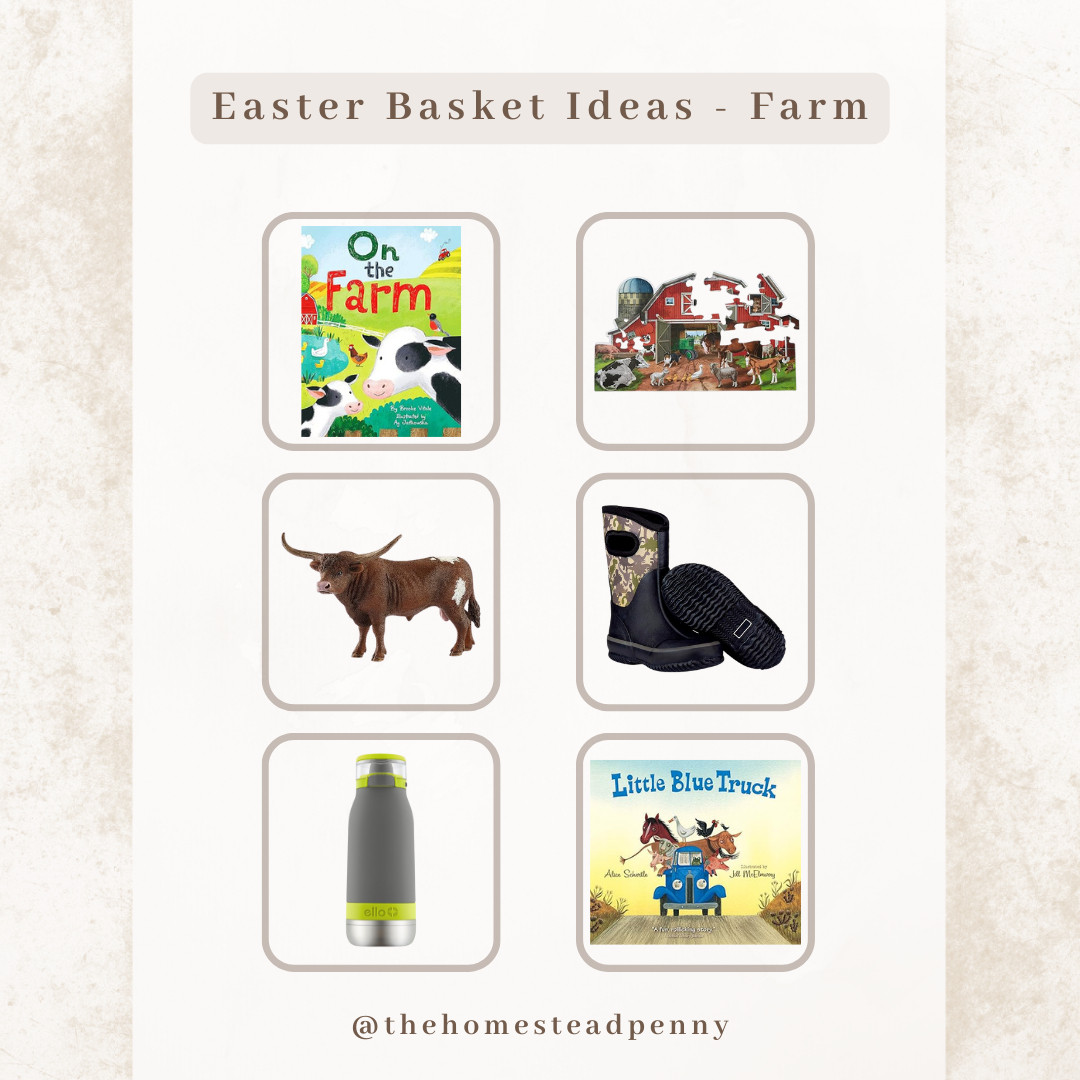 If you’ve got a little farm kid in your life, this Easter basket is perfect! 🐣🌾 I put together a fun, practical, and farm-themed Easter basket with things my boys actually use and love. 💛

🐮 Farm books for bedtime stories
🐂 A longhorn figurine for farm play
🧩 A farm puzzle for quiet time
🥾 Chore boots because muddy puddles are inevitable
💧 A water bottle to keep up with all the farm fun!

Sharing all the finds on my LTK – shop them there! 🛒👇 #LTKkids #EasterBasketIdeas #FarmLife #BoyMom" 

 #LTKSeasonal #LTKKids #LTKFamily
